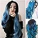 Clearance! Women Long Wigs,Fashion Blue Curly Straight Wavy Synthetic Full Hair Cosplay Party Hairpiece (Blue)