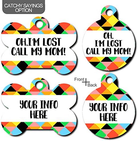 CUTU Silent Dog Tag for Cats &amp; Small Dogs &amp; Medium Dogs,Rainbow Grid Style Plastic Dog Tags,Double Sides Customizable (Round-S)