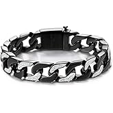 COOLSTEELANDBEYOND Men's Stainless Steel Curb Chain Bracelet High Polished with Cubic Zirconia