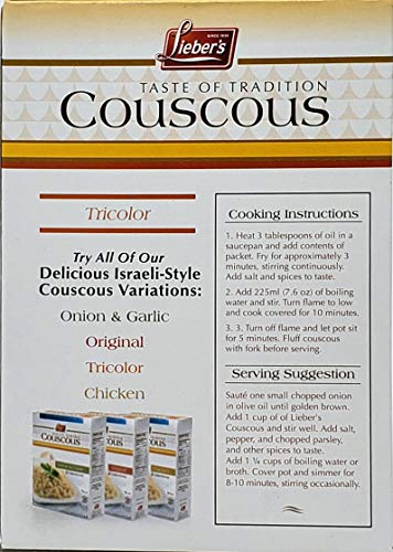 Lieber's Couscous Tricolor Flavor, Gluten Free, Kosher For Passover, 6 Ounce Box (Pack of 3, Total of 18 Oz)
