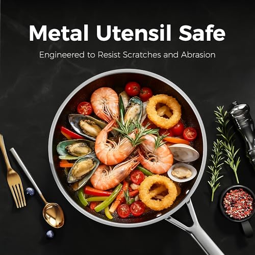 naturepan Hybrid Ceramic Frying Pan 20cm, 5-Ply Diamond-Titanium Nonstick Stainless Steel Pan, Hexagon Surface, Dishwasher/Oven Safe