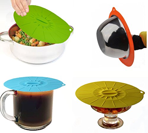 Kuke Bright Colors Silicone Suction Lids Food Covers Bowl Covers for Microwaves,Pots, Pans, Mugs and Containers (Blue-S)