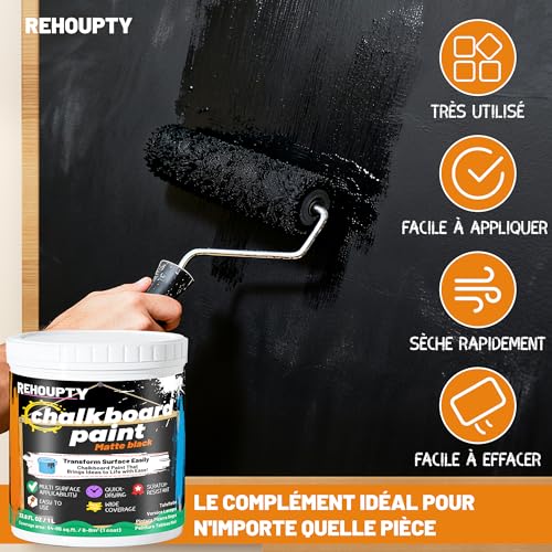 Chalkboard Paint – Black Slate Paint for Matt Black Chalk, 1L Interior DIY Acrylic Coating, Slate Coating for Wood, Metal, Furniture, Wall, Craft Covers 6-8㎡