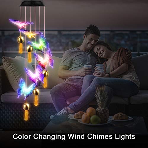 FLYNOVA Wind Chimes Outdoor, Solar Butterfly Wind Chime LED Color Changing Waterproof Decorative Patio Lights for Home Party Yard Garden