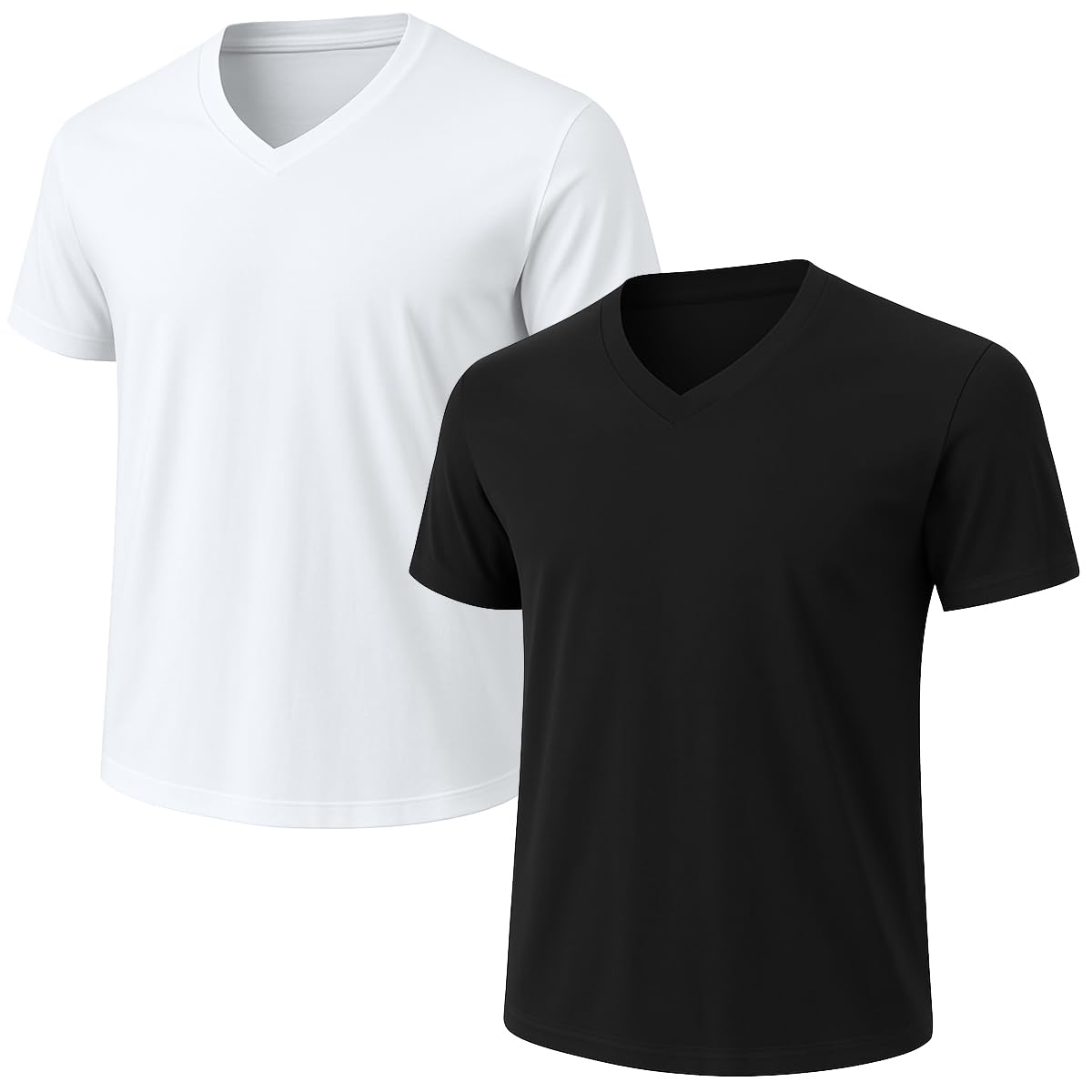 Photo 1 of 2-Pack Bulk Men’s V-Neck T-Shirts – Soft Pre-Shrunk Premium Cotton, Short Sleeves, Reinforced Collar, Crew Neck, Casual Fit Black/White