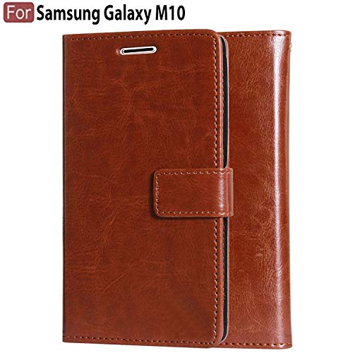 CEDO PU Leather Magnetic Flip Cover Wallet Back Cover Case for Samsung Galaxy M10 (Brown)