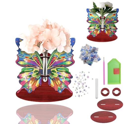 Mocrop 5D Diamond Painting Butterfly Deko Desktop Vase Butterfly Flower Vase Diamond Painting for Adults Kids Craft Set Suitable for Home Office Desktop Ornaments