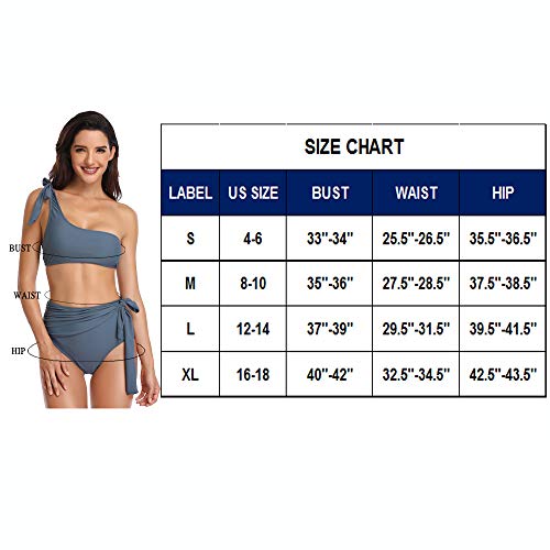 Advoult High Waist Bikini Sets for Women Two Piece Fashion Swimsuit One Shoulder Bathing Suits Swimwear Grey - Thumbnail 4