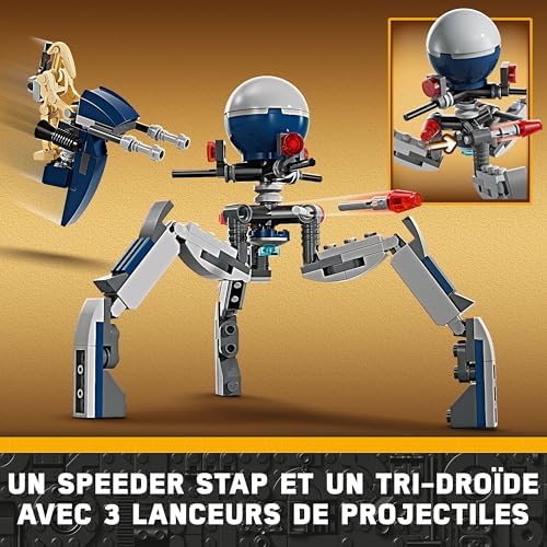 75372 Star Wars Pack de Combat des Clone Troopers et Droïdes de Combat, Jouet pour Enfants, avec Speeder Bike, Figurine Tri-Droïde et Poste Défensif, Cadeau pour Garçons et Filles Dès 7 Ans