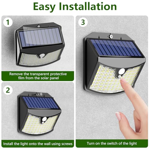 Giliwosy Outdoor Solar LED Light, 3 Modes IP65 Waterproof Outdoor LED Spotlight with Motion Sensor, Outdoor Solar Lamp for Garden, Wall, Garage (2 Pieces Cool White)