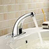 Deck Mount Solid Brass Auto Sensor Bathroom Sink Faucet with Automatic Sensor Chrome Bath Tub Faucet Unique Designer Vanity Plumbing Fixtures Roman Tub Faucets Lavatory Glacier Bay Faucets