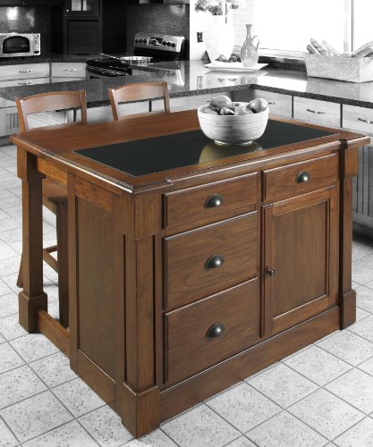 Home Styles 5520-9459 Aspen Kitchen Island with Drop Leaf/Granite Top and Two Stools, Rustic Cherry Finish