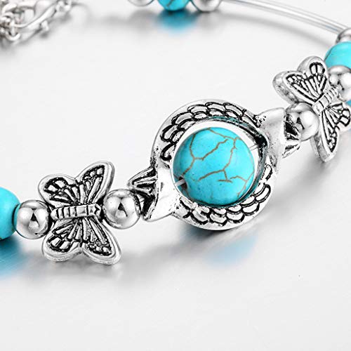 TONGHANG Women\'s Turquoise Bracelet Classic Luxury Summer Unique Design Beaded Imitation Gemstone Butterfly Bracelets Jewelry Gift for Women Girls (1pcs,B)
