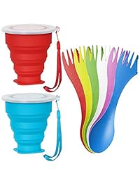 Senhai 2 pcs tazas con tapa y 6 pcs 3 en 1 cuchara