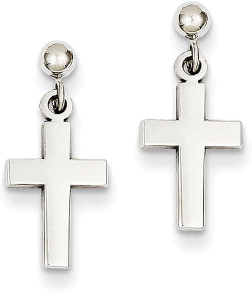 14K White Gold Polished Cross Earrings (20mm x 8mm) Jewelry