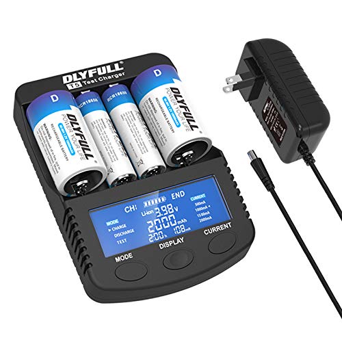 Dlyfull Pro Super Fast Battery Charger with LCD Display, 4 Slots Universal Battery Charger for 3.7V Li-ion 26650 22650 26500 18650 17500 17335 14500 & A AA AAA C SC D Ni-MH/CD Rechargeable Batteries