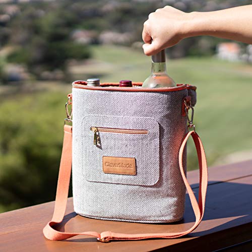 CleverMade 2 Bottle Wine Tote Carrier; Insulated Wine Cooler Bag with