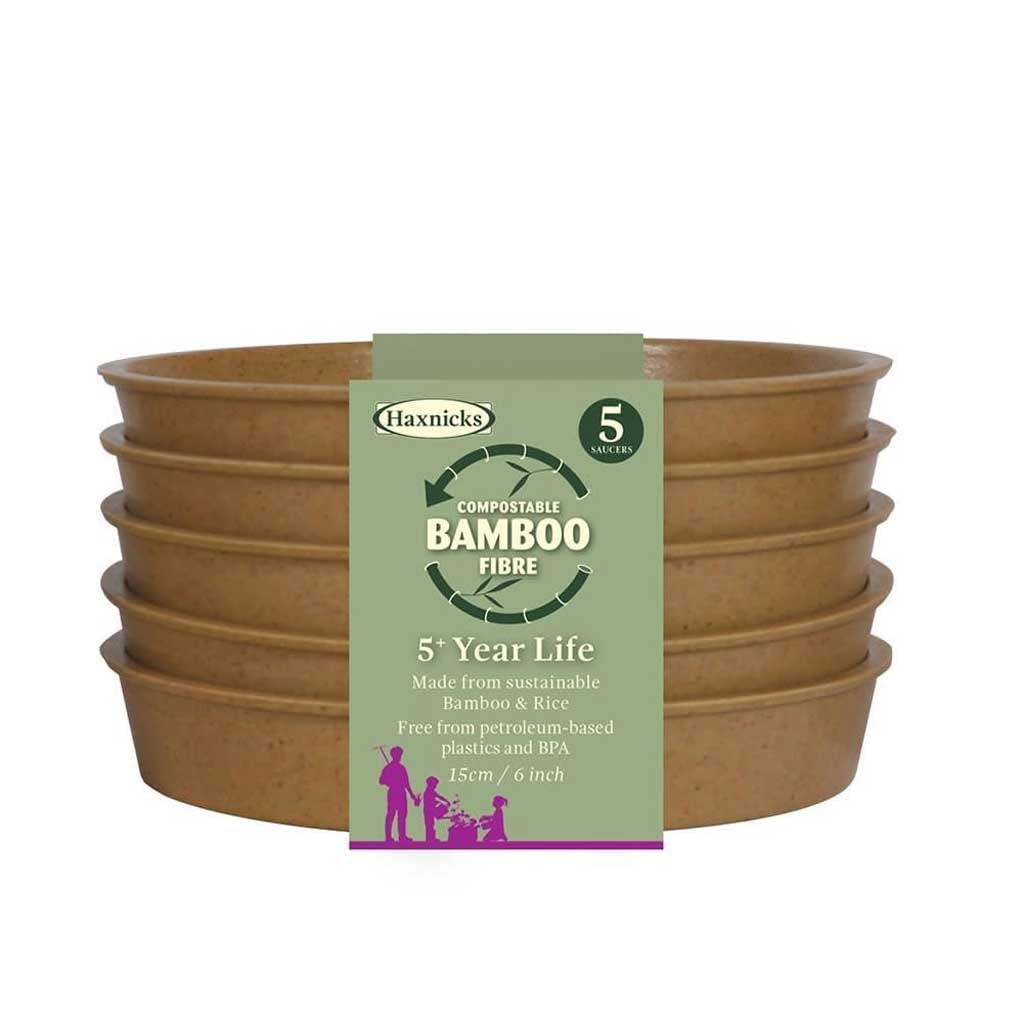 Haxnicks 5x Indoor & Outdoor Sustainable Bamboo Fibre Plant Saucers | 6 Inch Diameter | Pack of 5 | Terracotta | Pot140201