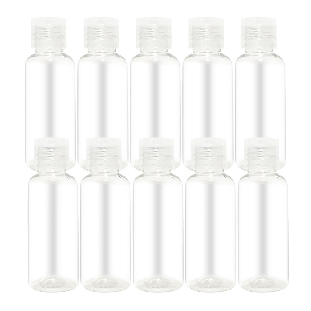 Liujiami 10 Pieces Flip Cap Bottles Plastic Empty Bottles Transparent Containers Bottles Refillable Squeeze Bottles for Travel Shampoo Cosmetic Lotion Toiletries, 50ML