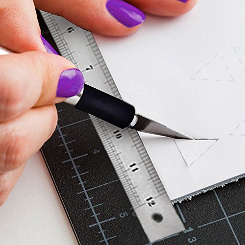 WA Portman Cutting Mat Craft Knife Precision Ruler Set | 18x24-inch Self Healing Mat | Hobby Knife | 10 Replacement Blades | 24-inch Premium Steel Ruler | for Crafts Model Kits Paper Plastic Fabric