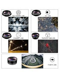 Kit de lentes para cámara de teléfono 9 en 1 zoom Telephoto Lens+0.36X Lente ancha +0.63X Lente ancha +20X Lente Macro +15X Lente Macro +CPL+Kaleidoscope+Starburst+198° Ojo de Pez Lente Compatible con iPhone, Samsung, Smartphone