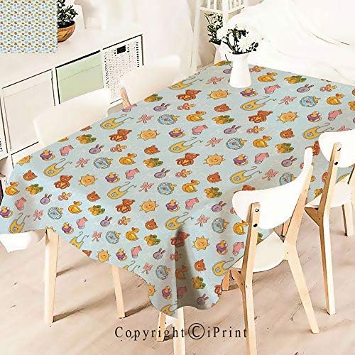 Rectangle Polyester Tablecloth, Teddy Bear Ribbon Feeder Pacifier Chick,Vintage Printed and Spill Proof Table Cover for Home and Kitchen,W55 xL55,Pale Blue Cinnamon Apricot