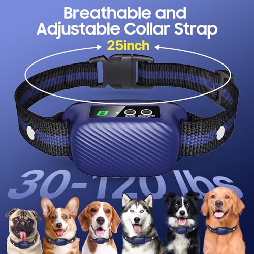 Dog Bark Collar for Large Medium Dogs,Automatic Barking Collar with 3 Training Mode,Rechargeable Anti Bark Collar with 8 Adjustable Sensitivity & 3 Effective Training Modes Sapphire Blue
