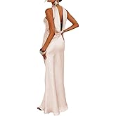 Women's Summer Satin Strapless Tube Top Maxi Dress Elegant Silk Backless Halter Neck Formal Party Dresses Wedding Guest