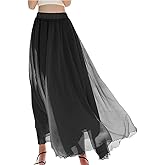 Mullsan Women Retro Vintage Double Layer Chiffon Pleat Maxi Long Skirt Dress