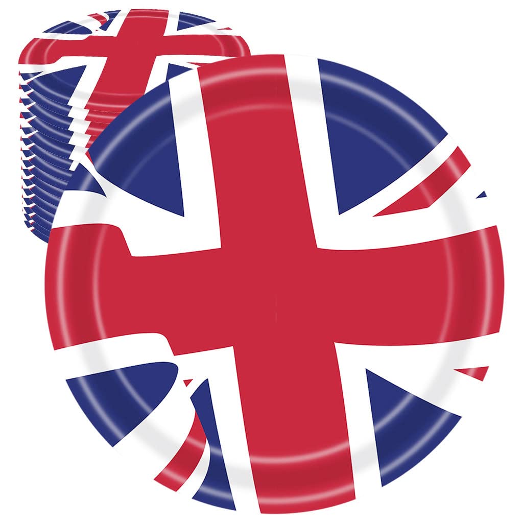 YAAVAAW 16Pcs Union Jack Paper Plates VJ Day Plates 23cm,British Party Decorations Great Britain UK Flag Plate for Celebrate VJ Day 80th Anniversary Decorations,Street,Royal Union Jack Party Supplies