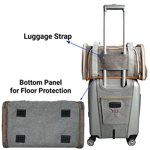 Mr. Peanut's Expandable Airline Approved Soft Sided Pet Carrier, Luxury Travel Tote with Premium Auto Self Locking Zippers, Plush Faux Fleece Bedding with Sturdy Plywood Base, 18LX10.5 (Twilight Gray)
