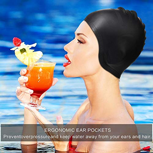 Hurdilen Swim Cap, Premium Silicone Swimming Cap with Earplugs & Nose Clips,3D Ergonomic Design Ear Pockets,Flexible Reversible for Adults Women Men (Blue) - Thumbnail 6