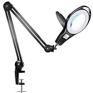 5X Pro Magnifying Lamp with Light LED 850 Lumens 6500K Magnifying Light with Adjustable Arms for Workbench, BBOUNDER Utility Reading Lights Magnifying Clamp Lamp Hand Free Black