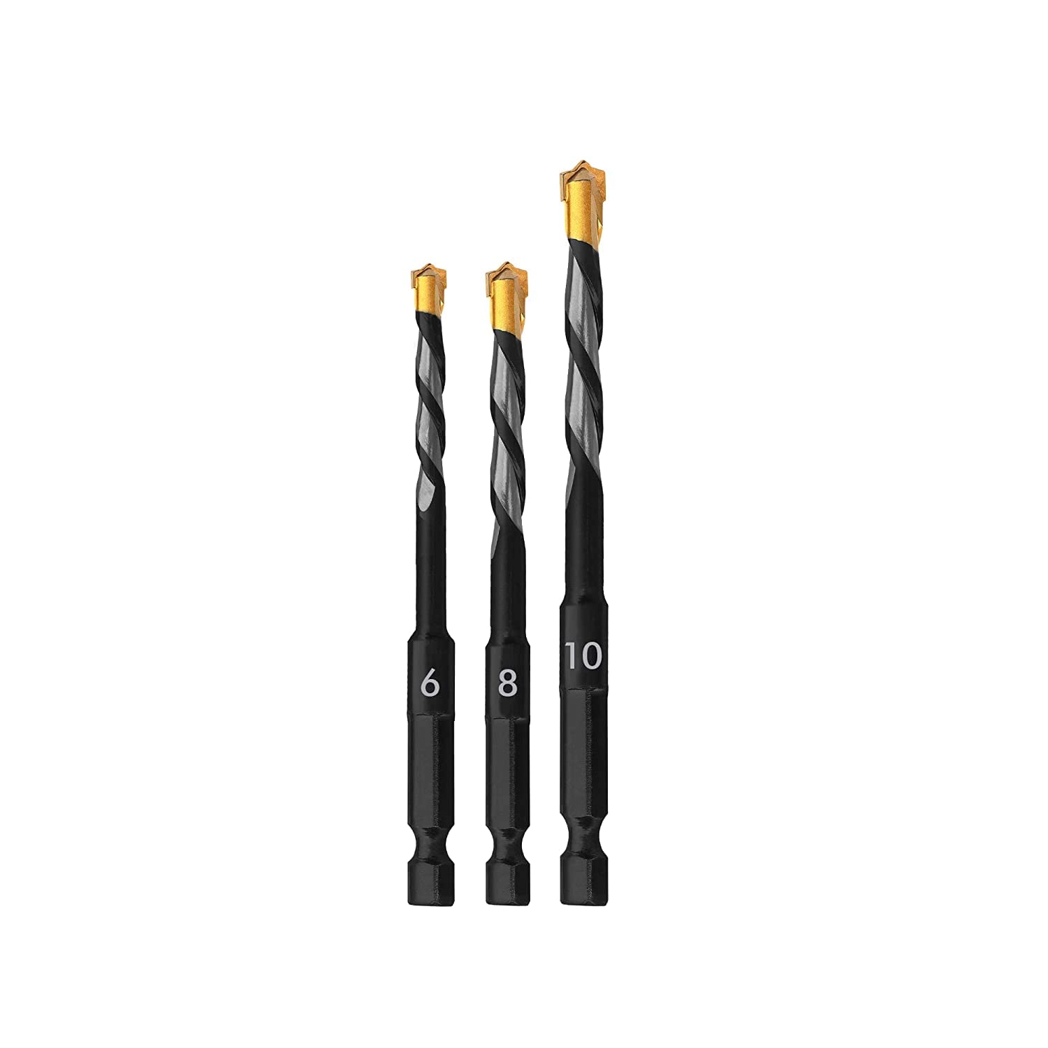 Masonry Drill Bits Set, 3 Piece Multi Material Drill Bit Set Ø 6,8,10 mm HEX Universal Rotary and Impact Masonry Drill Set for Brick Walls, Soft Tile, Wood, Plastic, Metal