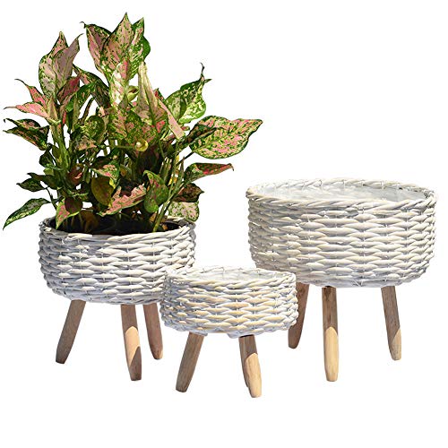 REVOLUMINI Wicker Plant Stand for Indoors Handmade with Natural Materials Modern Style Flower Pot Holder,Set of 3