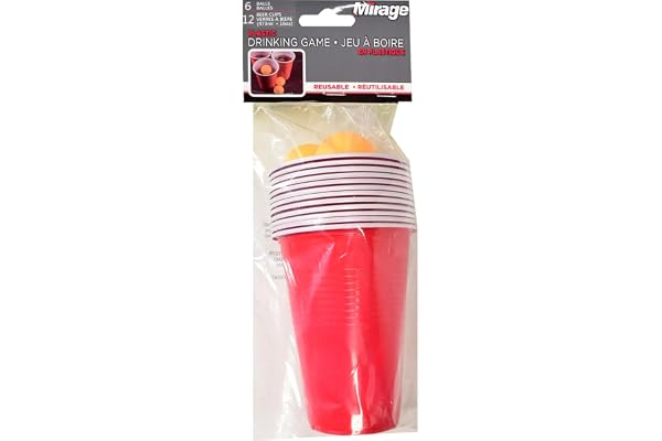 Mirage, 12 Beer Cups with 6 Pong Balls - Party Essentials