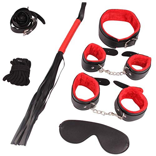 Unihoh 7/10 PCS in One Set Handcuffs Sets Soft Wrist Ankle Cuffs Multifunctional Handcuff Adjustable Leather Cuff Fit Any Size - Thumbnail 3