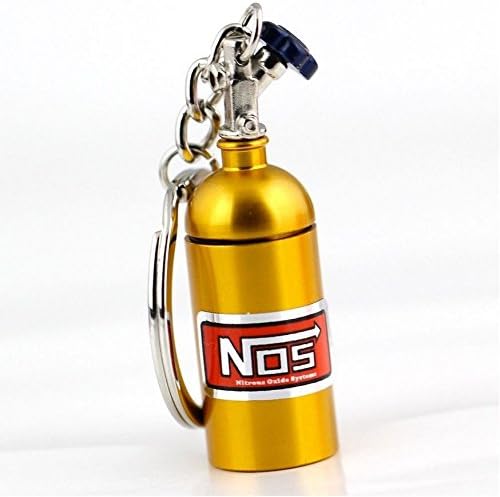 Gold NOS Mini Bottle Nitrous Oxide Pill Stash Box Car Keychain Keyring