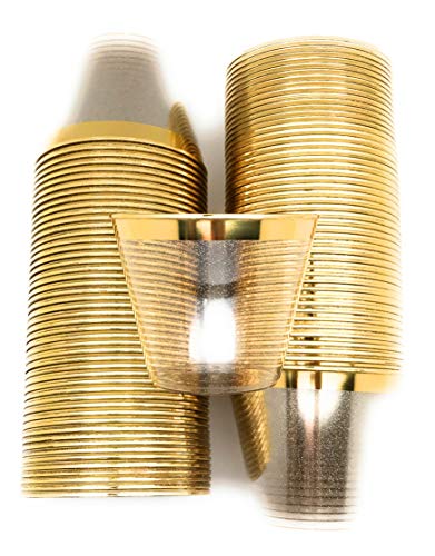 100 Gold Glitter Gold Rimmed Plastic Cups | 9 oz Clear Plastic Cups Old Fashioned Tumblers | Gold Rimmed  Glitter Cups Fancy Disposable Wedding Cups | Elegant Party Cups with Gold Rim and Glitter