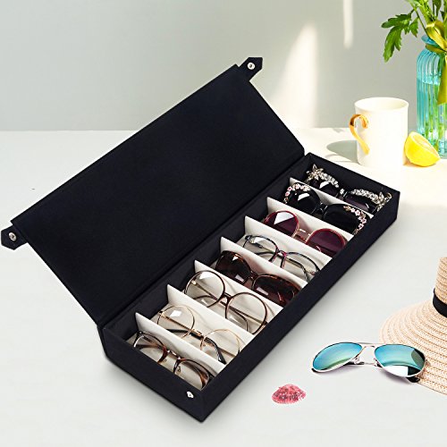 Moldiy Sunglasses Storage Boxes, Black Suede Fabric Sunglass Display Box,Eyeglasses Eyewear Organizer Display Storage Case - 8 Slots - Thumbnail 4