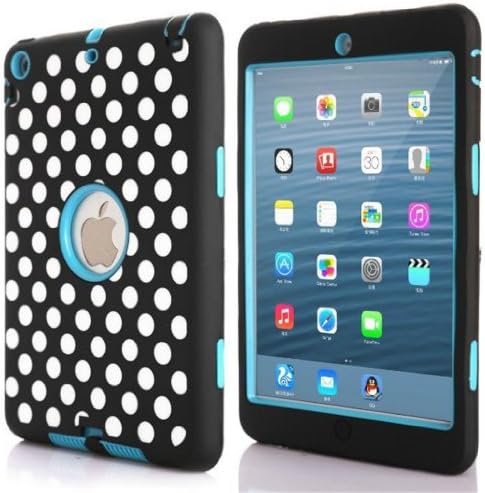 KINGCO For iPad Mini 2 with Retina Display (7.9 inch Tablet) &amp; iPad Mini (7.9 inch Tablet) Sky Blue Triple Layer Cute Polka Dot Printed Hard Soft Hybrid High Impact Armor Case Cover