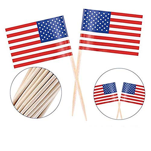 JSDOIN American Flag Picks Flag Toothpicks Cocktail Sticks Cupcake Toppers, 100 Count - Thumbnail 2