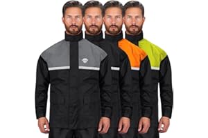 NOMAD USA Waterproof Motorcycle Rain Suit, 2-Piece Reflective Gear, Lightweight Riding Jacket & Pants, Protective Raincoat with Hoodie