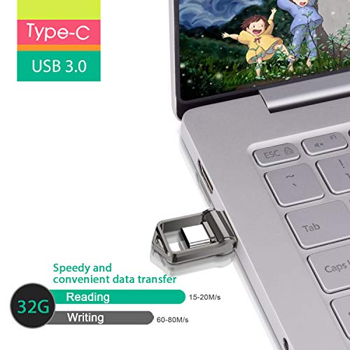 KEXIN 32GB Type C USB Flash Drive 3.0 Metal Dual Drive Pocket-Size OTG Memory Stick for Type-C Android Smartphones Tablets, New MacBook, Samsung Galaxy S8, S8 Plus, Note 8, Black