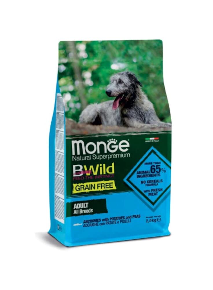 Monge Grain-Free Dry Dog Food with Anchovies, Potatoes and Peas, 2.5kg.