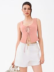 REORIA U-Neck Adjustable Tie-Front Crop Tank Top