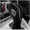 DEYTOP Gear Shift Knob Cover for Fusion/Escape/Focus/Fiesta Auto Leather Shifter Knob Trim for EcoSport/Transit/C-Max Accessories (Black with Light Gray Stitches)