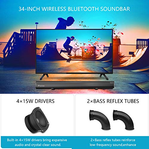 Sound Bar WOHOME 2.1 Channel Bluetooth Soundbar for TV with Subwoofer Surround Home Theater System 34-inch Soundbar 5.5-inch Subwoofer 4 Speakers 120W 95dB Remote Control Newest Model S18