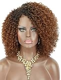 Kalyss Ombre brown Short Afro Kinky Curly Wigs for Women Side Curved Part Natural Looking Big,Bouncy and Super Soft Premium Synthetic Afro Curls Wigs for Women