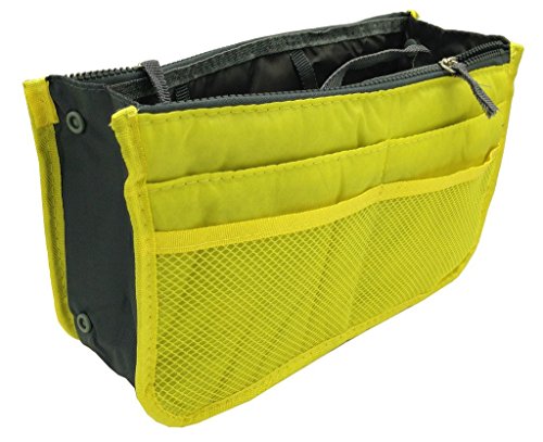 LEFVâ„¢ Purse Perfector Insert Organizer Diaper Bag Expandable 13 Pockets Compartments Handbag Liner Travel Smart Cosmetic Gadget Hand Pouch Organiser with Handles Yellow